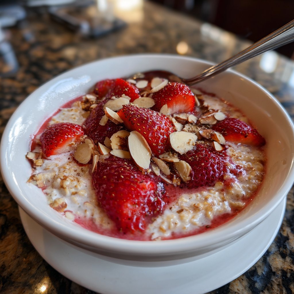 Valentines Breakfast Strawberry Almond Oatmeal