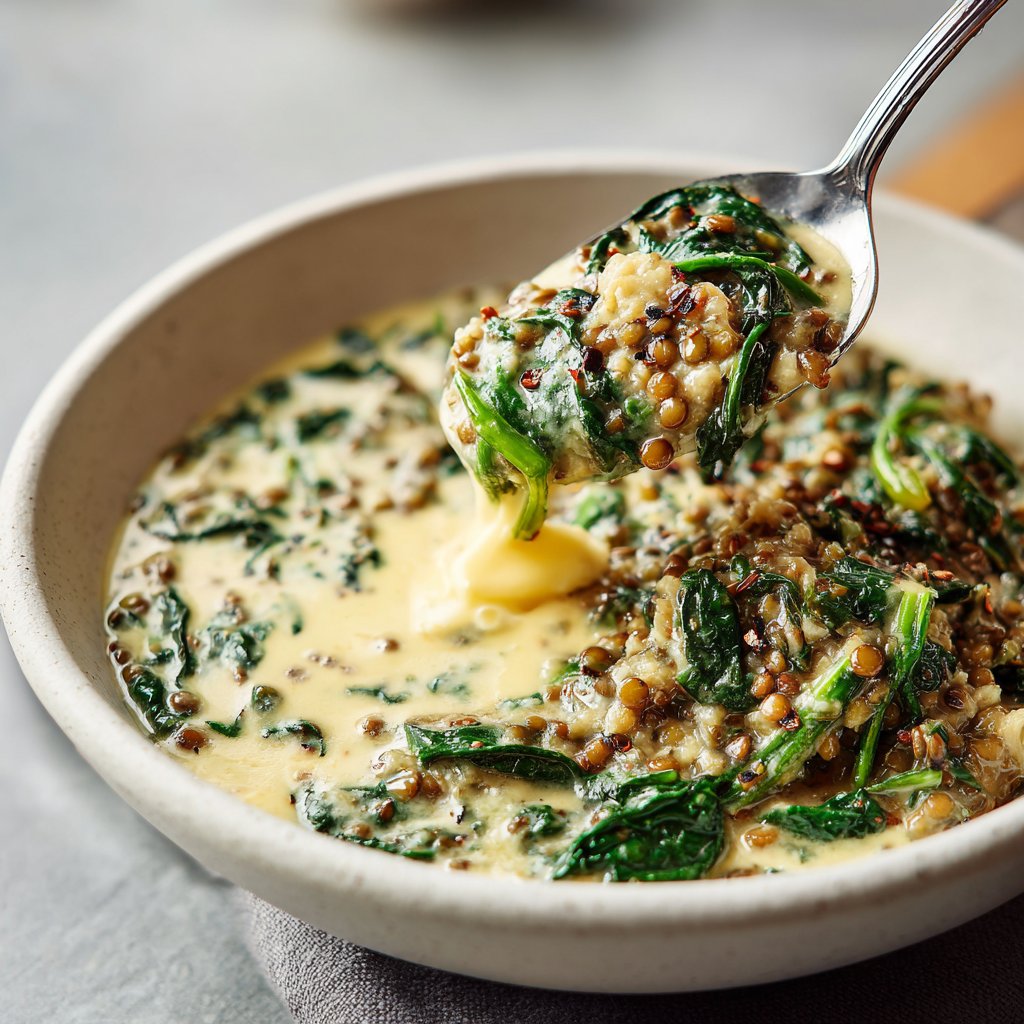 Creamy Lemon Spinach Lentils
