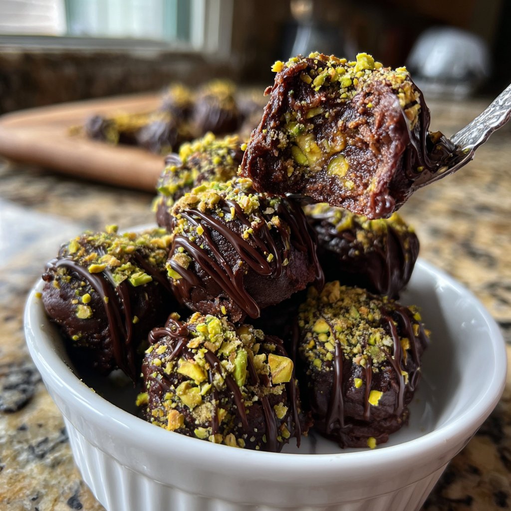 Chocolate Pistachio Fudge Bites
