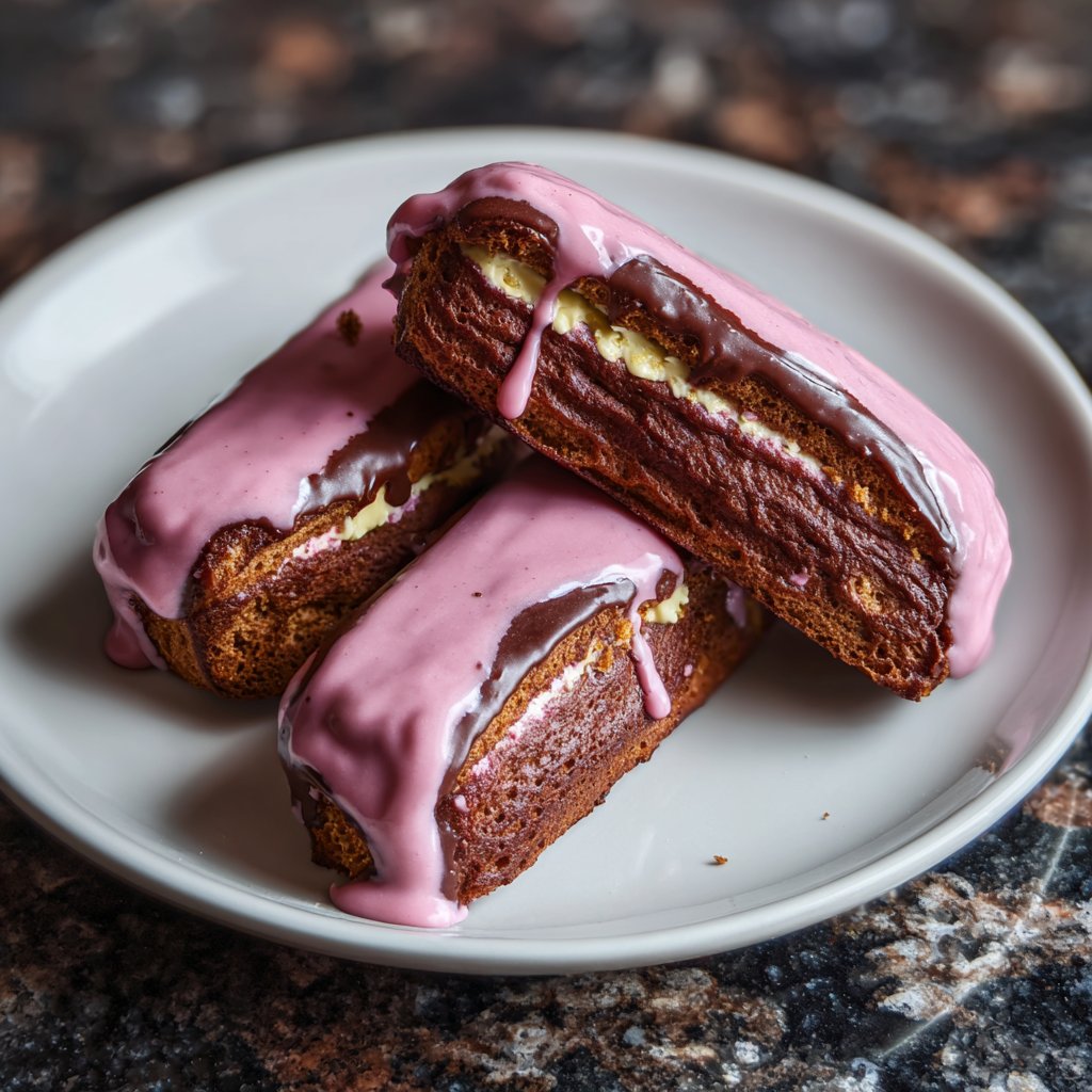 Chocolate Éclairs with Pink Glaze